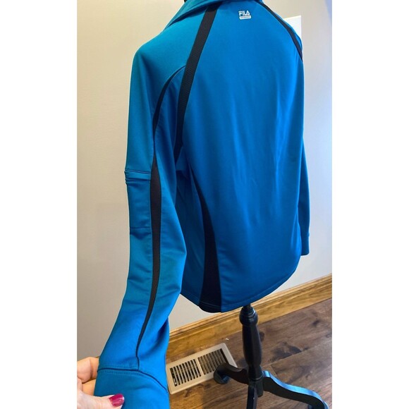 Fila Athletic Jacket Size Large Turquoise Fitted Zipper Pockets Thumb Holes - Picture 7 of 12